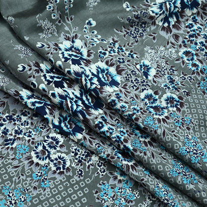 Indian Vintage Sari Gray 100% Pure Silk Printed Saree 6yd Sewing Craft Fabric Dress Making Soft Wrap Floral Crafting Quilting Birds