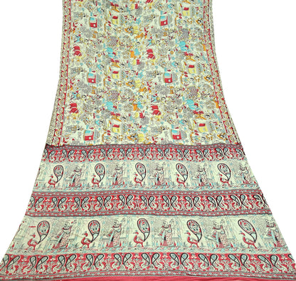 Indian Vintage Sari Ivory Printed Pure Cotton Sarees Fabric 5Yd Sarong Wrap Boho Kimono Soft Dress making Crafting Quilting Peacock