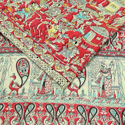 Indian Vintage Sari Ivory Printed Pure Cotton Sarees Fabric 5Yd Sarong Wrap Boho Kimono Soft Dress making Crafting Quilting Peacock
