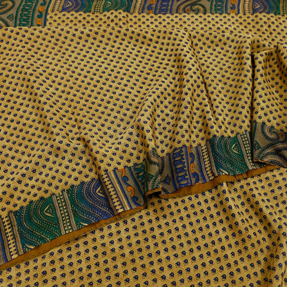 Indian Vintage Pure Crepe Silk Saree | Floral Print | 5 Yards | Soft Sewing Fabric for Dressmaking, Quilting, Crafting & Upcycling