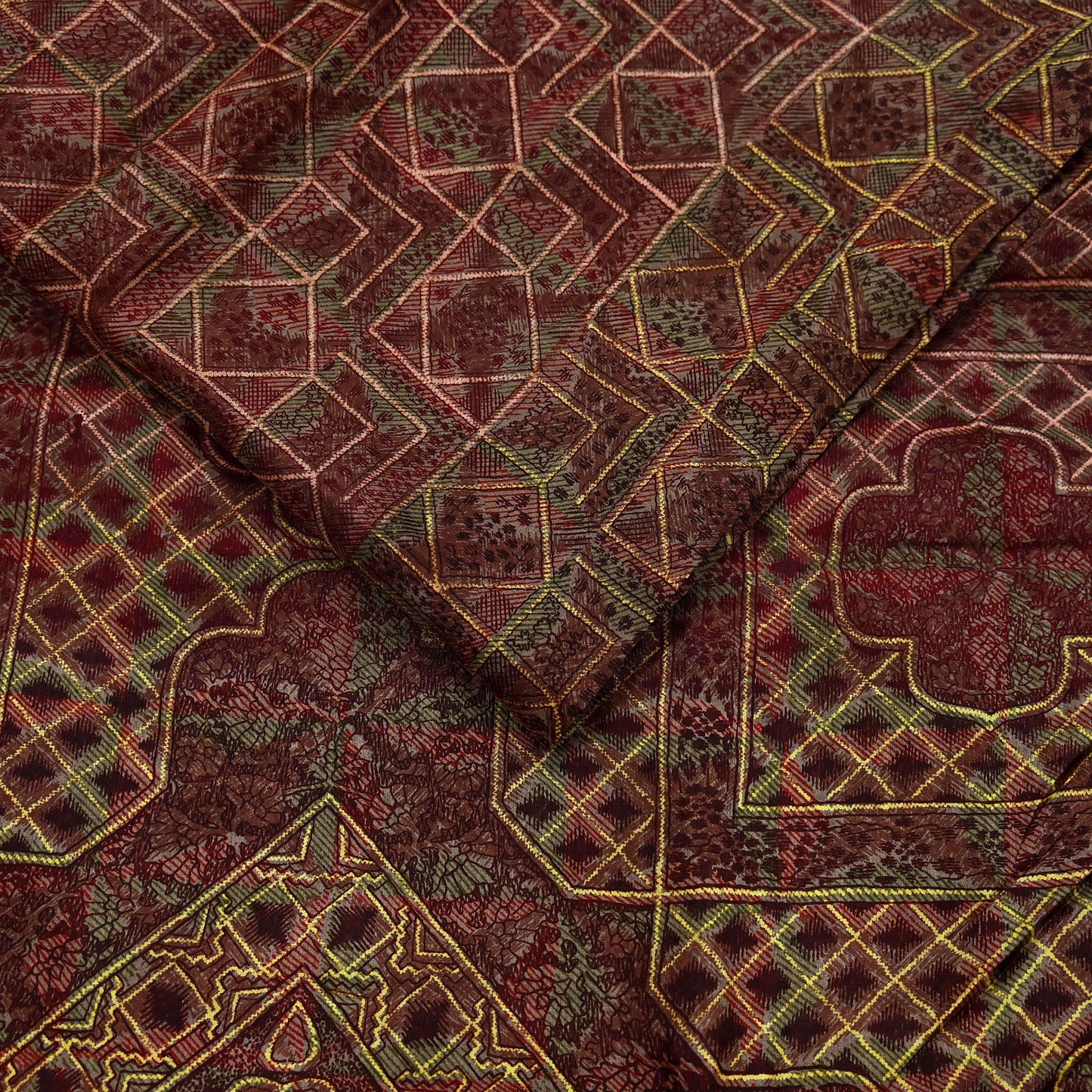 Indian Vintage Sari Brown Pure Silk Printed Saree Craft Fabric 6yard Sewing DressMaking Soft Wrap Abstract Zari Crafting Quilting Upcycle