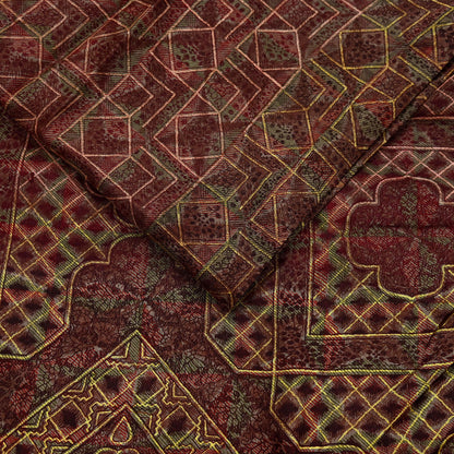 Indian Vintage Sari Brown Pure Silk Printed Saree Craft Fabric 6yard Sewing DressMaking Soft Wrap Abstract Zari Crafting Quilting Upcycle