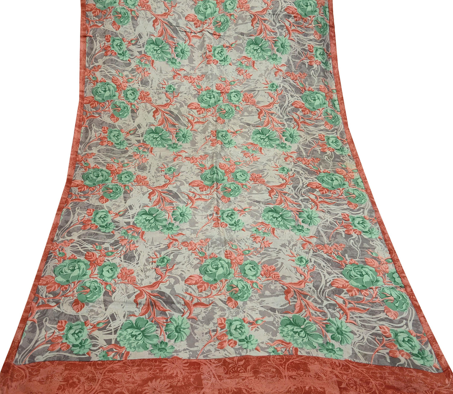 Vintage Sari Brown 100% Pure Silk Printed Saree Fabric 5yard Sewing Floral Soft Dress Designing for Crafting ,Paisley