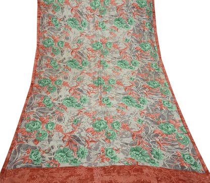 Vintage Sari Brown 100% Pure Silk Printed Saree Fabric 5yard Sewing Floral Soft Dress Designing for Crafting ,Paisley