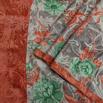 Vintage Sari Brown 100% Pure Silk Printed Saree Fabric 5yard Sewing Floral Soft Dress Designing for Crafting ,Paisley