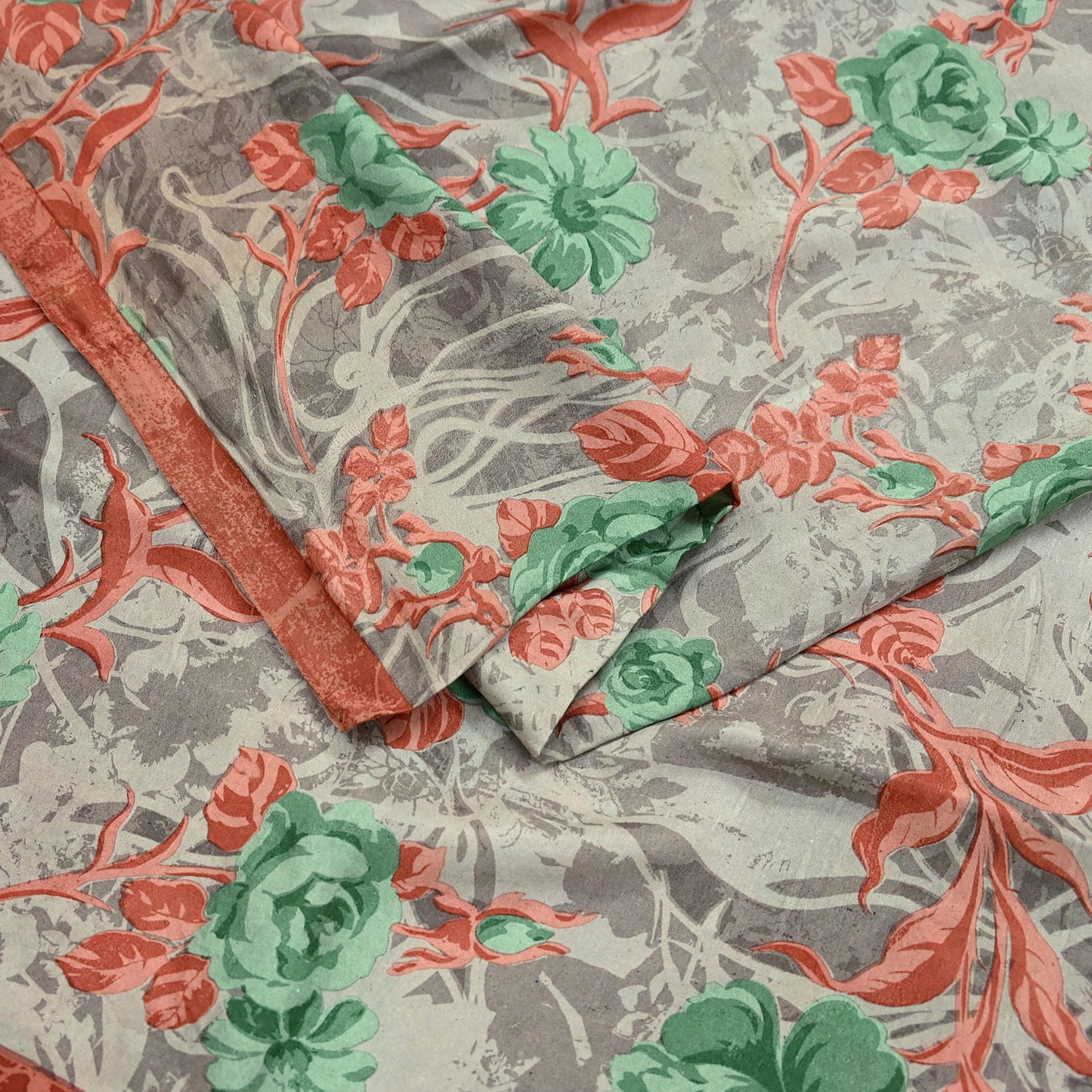 Vintage Sari Brown 100% Pure Silk Printed Saree Fabric 5yard Sewing Floral Soft Dress Designing for Crafting ,Paisley