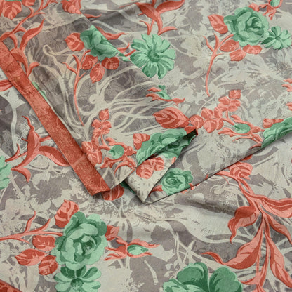 Vintage Sari Brown 100% Pure Silk Printed Saree Fabric 5yard Sewing Floral Soft Dress Designing for Crafting ,Paisley