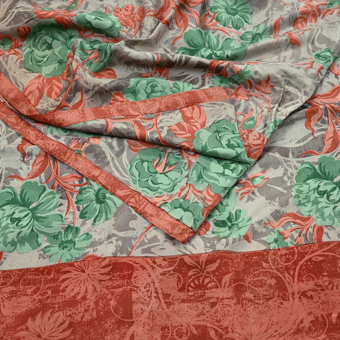 Vintage Sari Brown 100% Pure Silk Printed Saree Fabric 5yard Sewing Floral Soft Dress Designing for Crafting ,Paisley