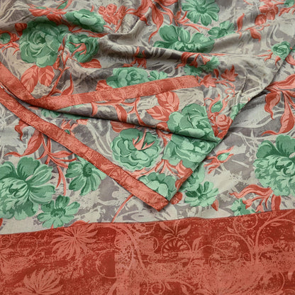 Vintage Sari Brown 100% Pure Silk Printed Saree Fabric 5yard Sewing Floral Soft Dress Designing for Crafting ,Paisley