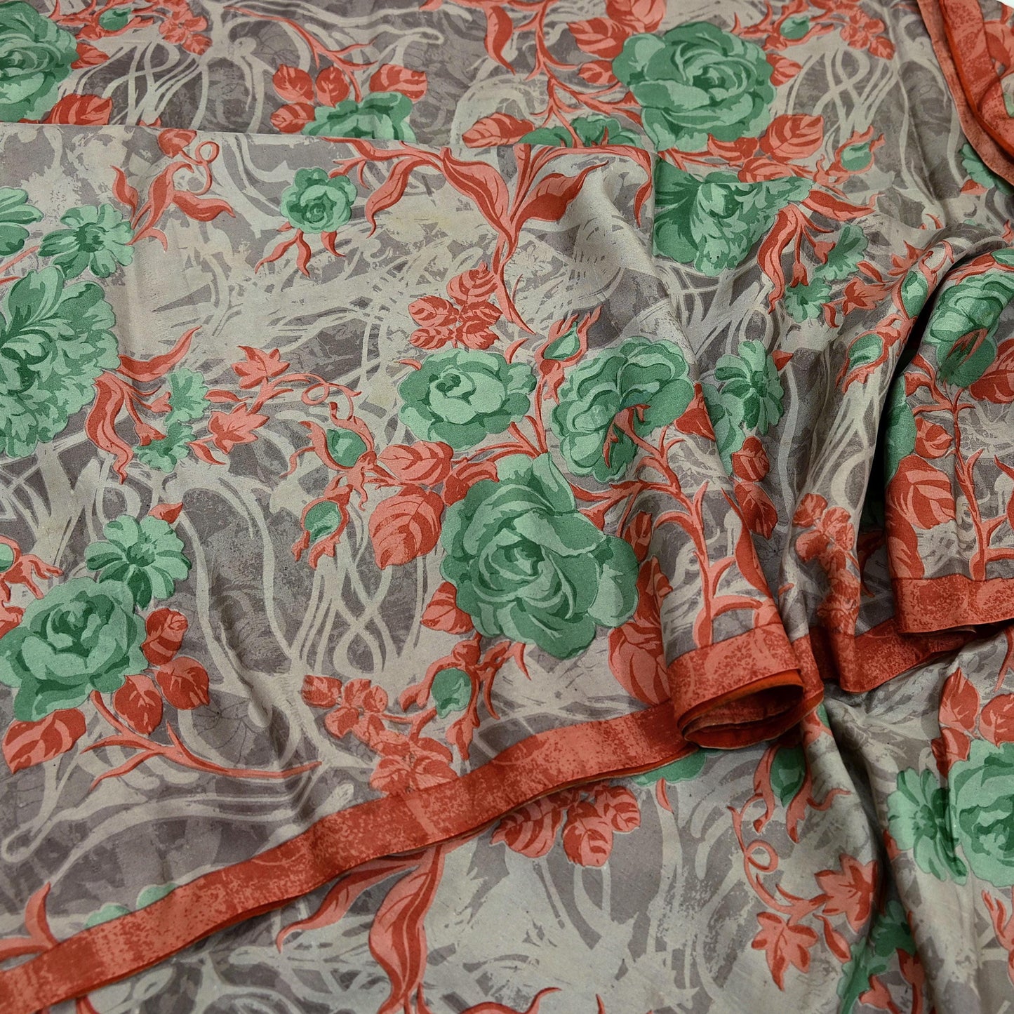 Vintage Sari Brown 100% Pure Silk Printed Saree Fabric 5yard Sewing Floral Soft Dress Designing for Crafting ,Paisley