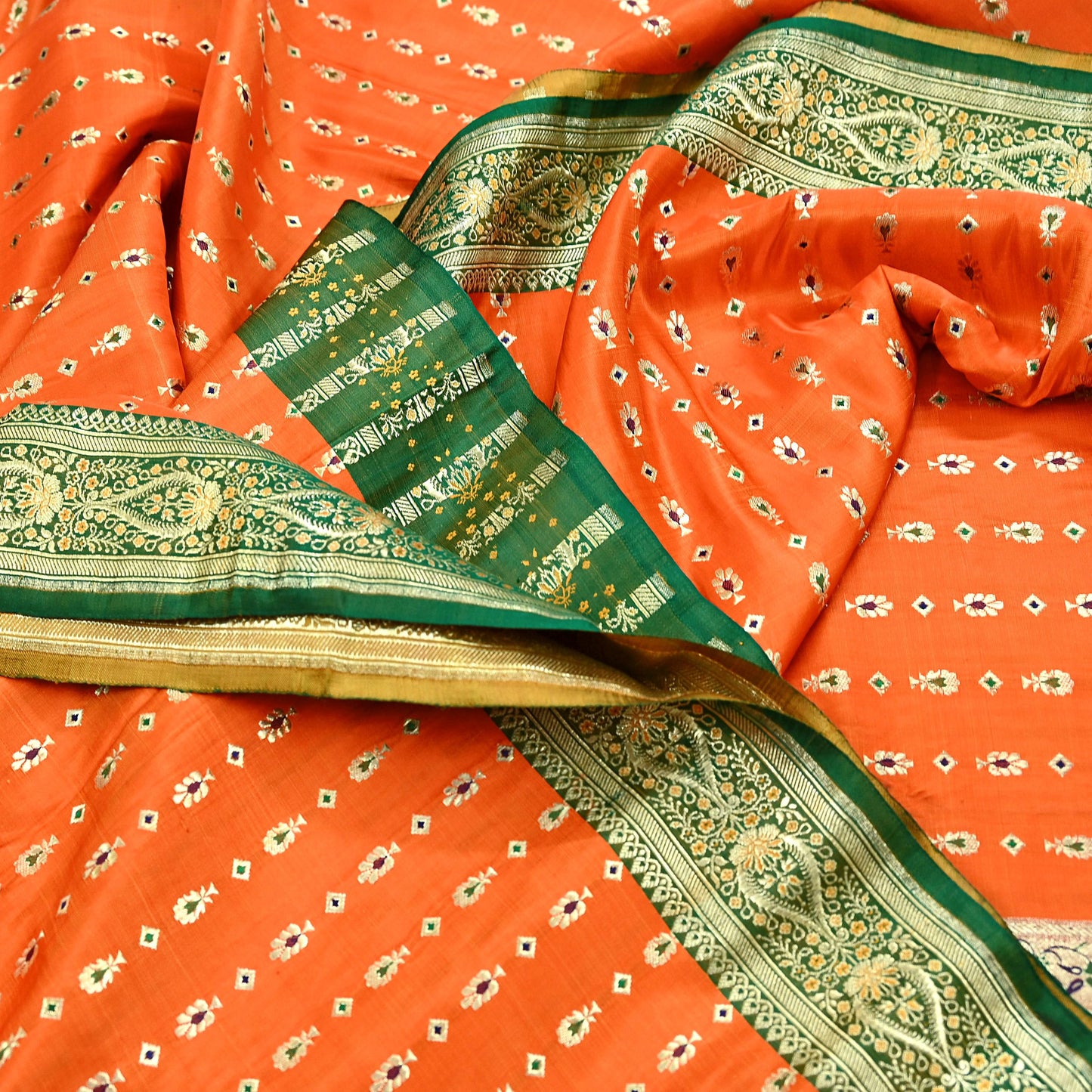 Indian Vintage Sari Orange Heavy Pure Satin Silk Woven Banarasi Brocade Saree Zari 5Yd Ethnic Dress making Crafting Bollywood
