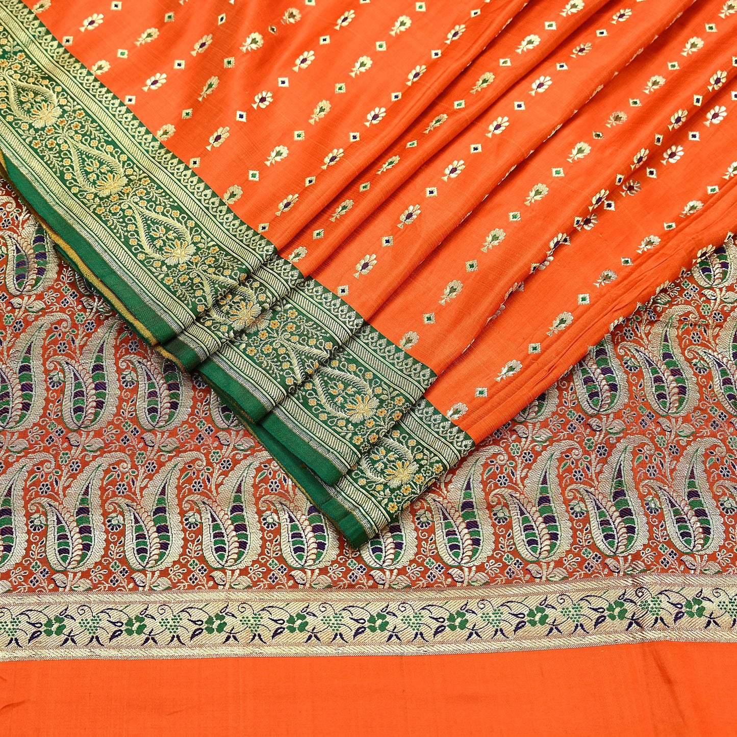 Indian Vintage Sari Orange Heavy Pure Satin Silk Woven Banarasi Brocade Saree Zari 5Yd Ethnic Dress making Crafting Bollywood