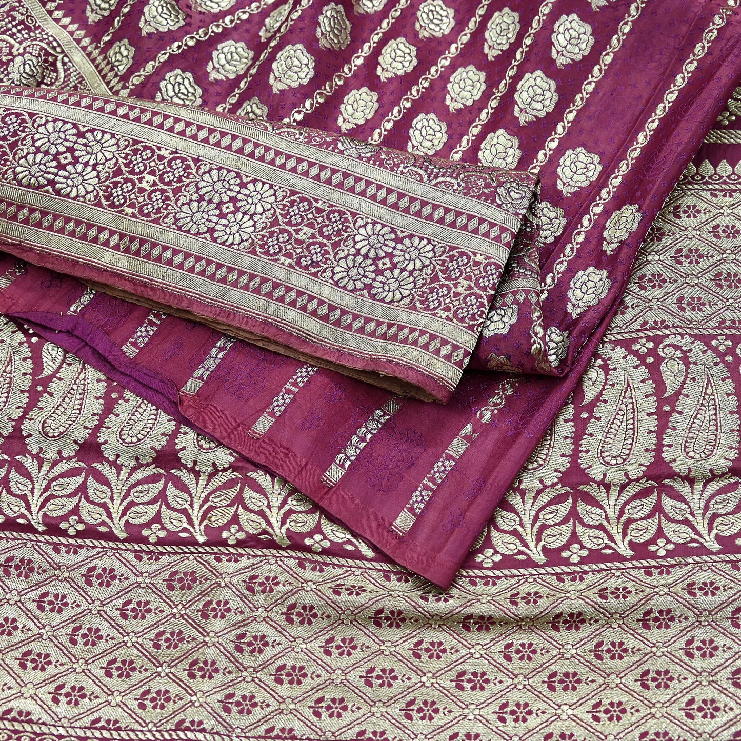 Indian Vintage Sari Heavy Wedding Pink Pure Satin Silk Woven Brocade Banarasi Sarees Silver Zari 5Yd Dress making Crafting Upcycle