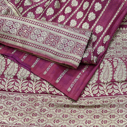 Indian Vintage Sari Heavy Wedding Pink Pure Satin Silk Woven Brocade Banarasi Sarees Silver Zari 5Yd Dress making Crafting Upcycle