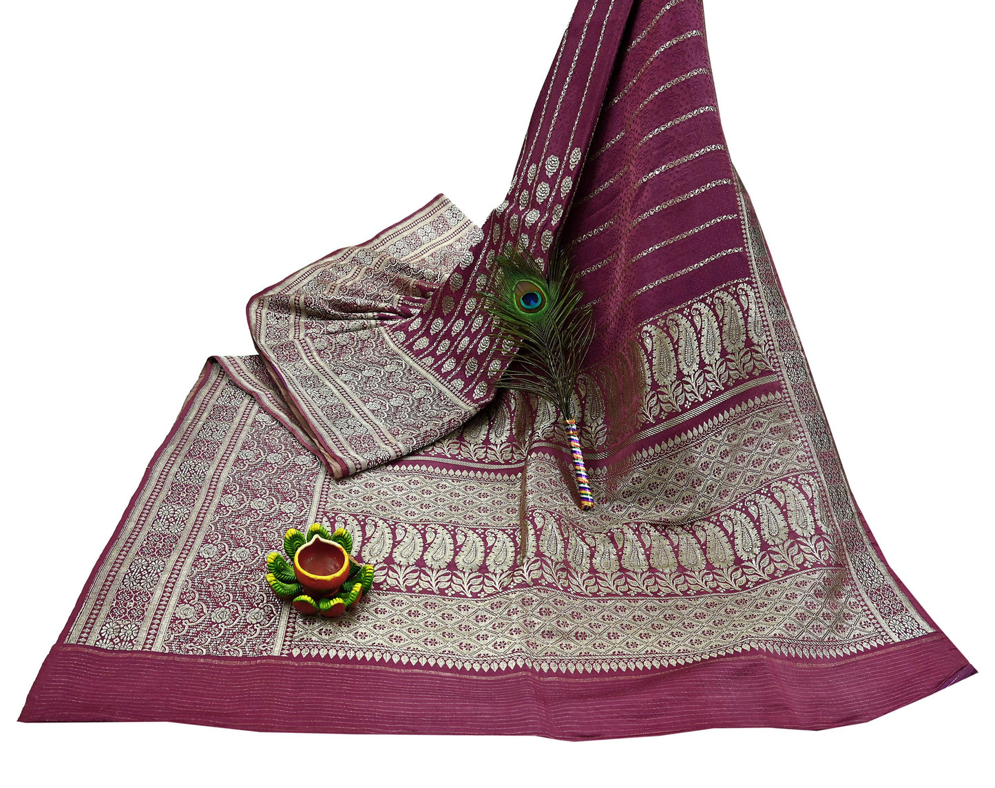 Indian Vintage Sari Heavy Wedding Pink Pure Satin Silk Woven Brocade Banarasi Sarees Silver Zari 5Yd Dress making Crafting Upcycle