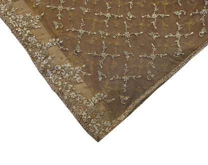 Indian Vintage Heavy Green Dupatta Net Mesh Long Stole Hand Embroidered Scarf Zardozi Zari Sequins Stole Bridal Veil