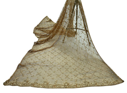 Indian Vintage Heavy Green Dupatta Net Mesh Long Stole Hand Embroidered Scarf Zardozi Zari Sequins Stole Bridal Veil