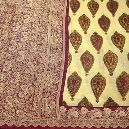 Vintage Sari Beige Pure Silk Hand Woven Printed Saree Fabric 5yard Sewing Soft Dress Designing for Crafting Quilting Upcycle Soft Border