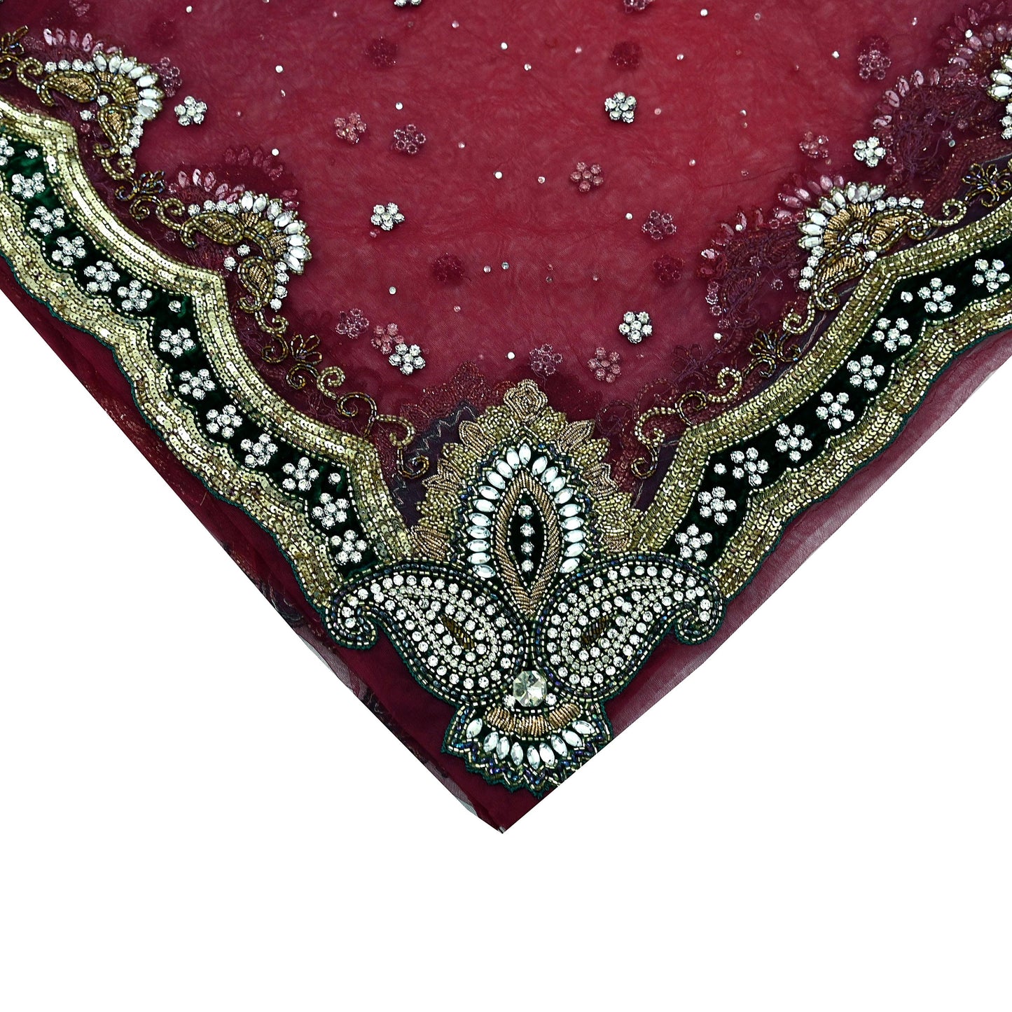 Indian Vintage Heavy Bridal Dupatta Pink Net Mesh Long Stole Hand Embroidered Scarves Sequins Glass Bead Wedding veil Wrap Boho