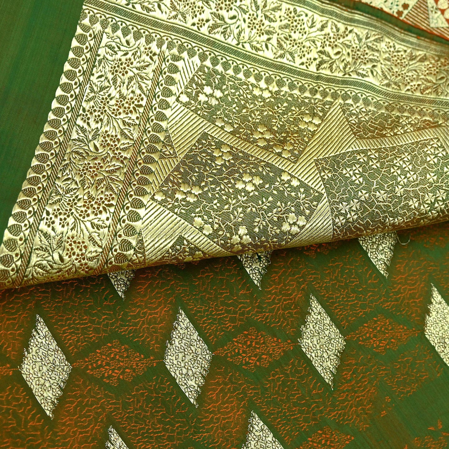 Indian Vintage Sari Saffron Heavy Wedding Pure Satin Silk Woven Banarasi Brocade Saree Golden Zari 5Yd Dress making Crafting Upcycle