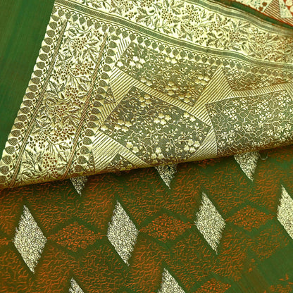 Indian Vintage Sari Saffron Heavy Wedding Pure Satin Silk Woven Banarasi Brocade Saree Golden Zari 5Yd Dress making Crafting Upcycle