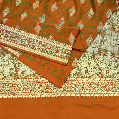 Indian Vintage Sari Saffron Heavy Wedding Pure Satin Silk Woven Banarasi Brocade Saree Golden Zari 5Yd Dress making Crafting Upcycle