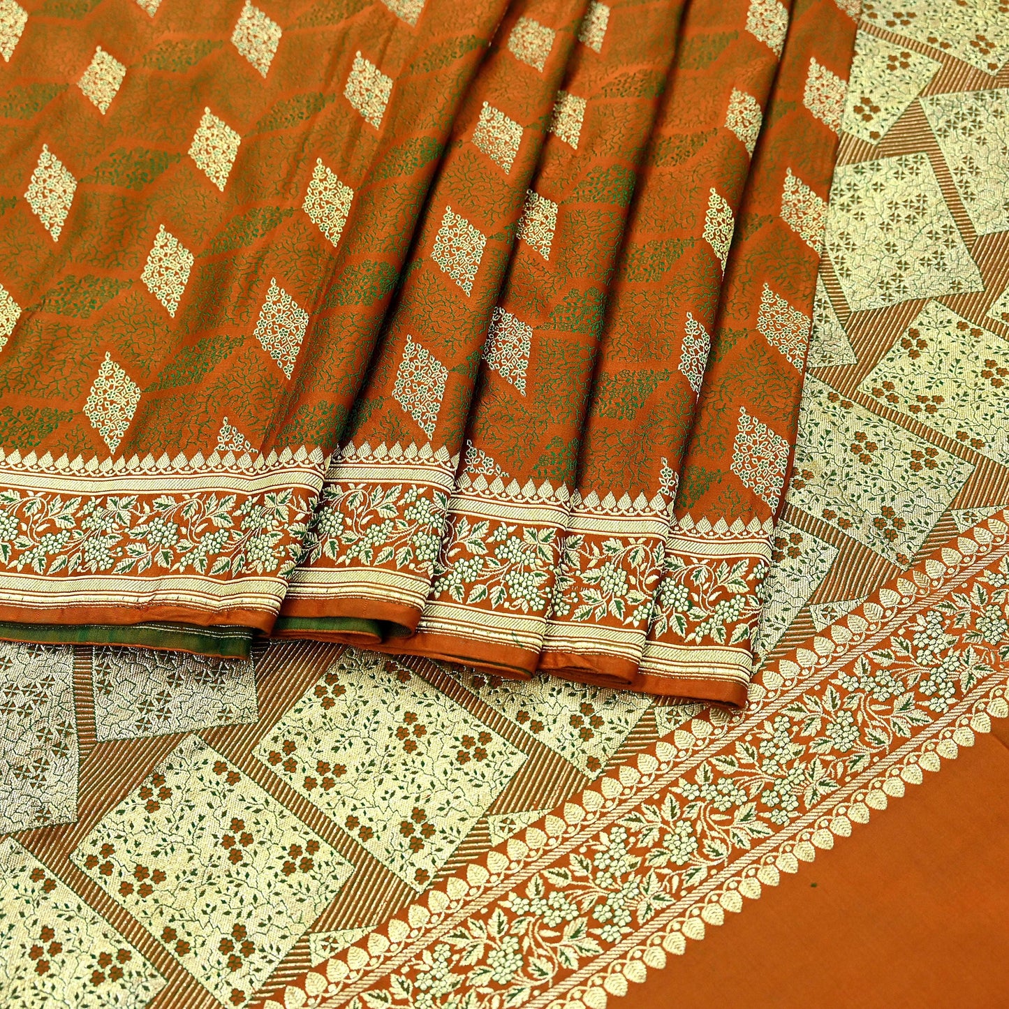 Indian Vintage Sari Saffron Heavy Wedding Pure Satin Silk Woven Banarasi Brocade Saree Golden Zari 5Yd Dress making Crafting Upcycle