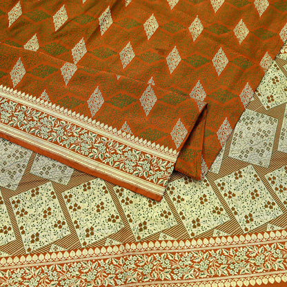 Indian Vintage Sari Saffron Heavy Wedding Pure Satin Silk Woven Banarasi Brocade Saree Golden Zari 5Yd Dress making Crafting Upcycle