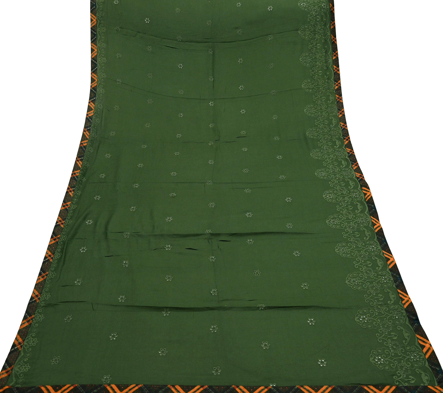 Indian Teal Green Vintage Dupatta Long Stole Hand Embroidered Blend Cotton Scarf Veil Soft Floral