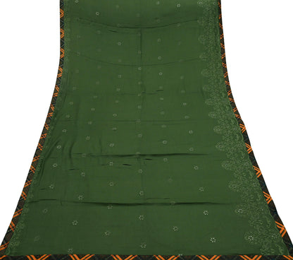 Indian Teal Green Vintage Dupatta Long Stole Hand Embroidered Blend Cotton Scarf Veil Soft Floral