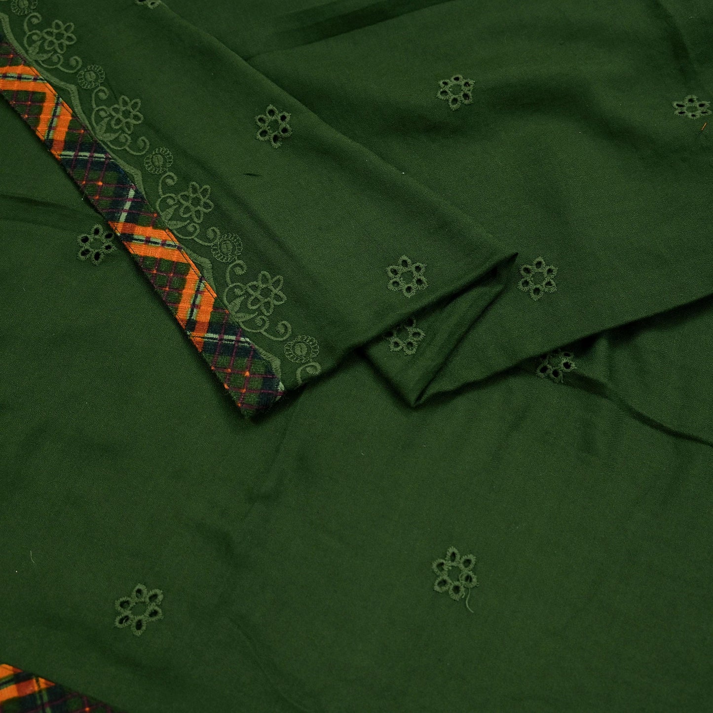 Indian Teal Green Vintage Dupatta Long Stole Hand Embroidered Blend Cotton Scarf Veil Soft Floral