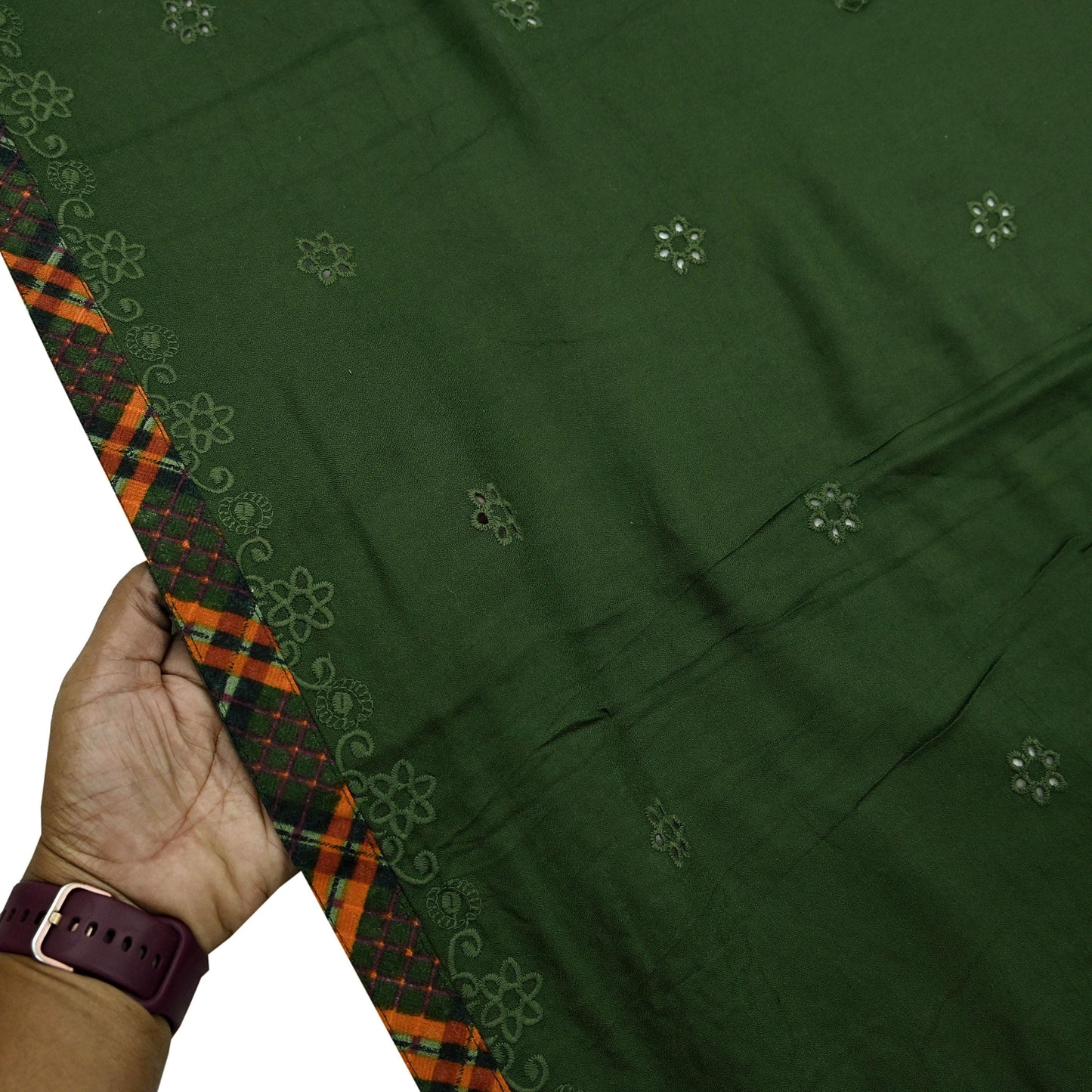 Indian Teal Green Vintage Dupatta Long Stole Hand Embroidered Blend Cotton Scarf Veil Soft Floral