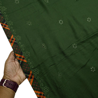 Indian Teal Green Vintage Dupatta Long Stole Hand Embroidered Blend Cotton Scarf Veil Soft Floral