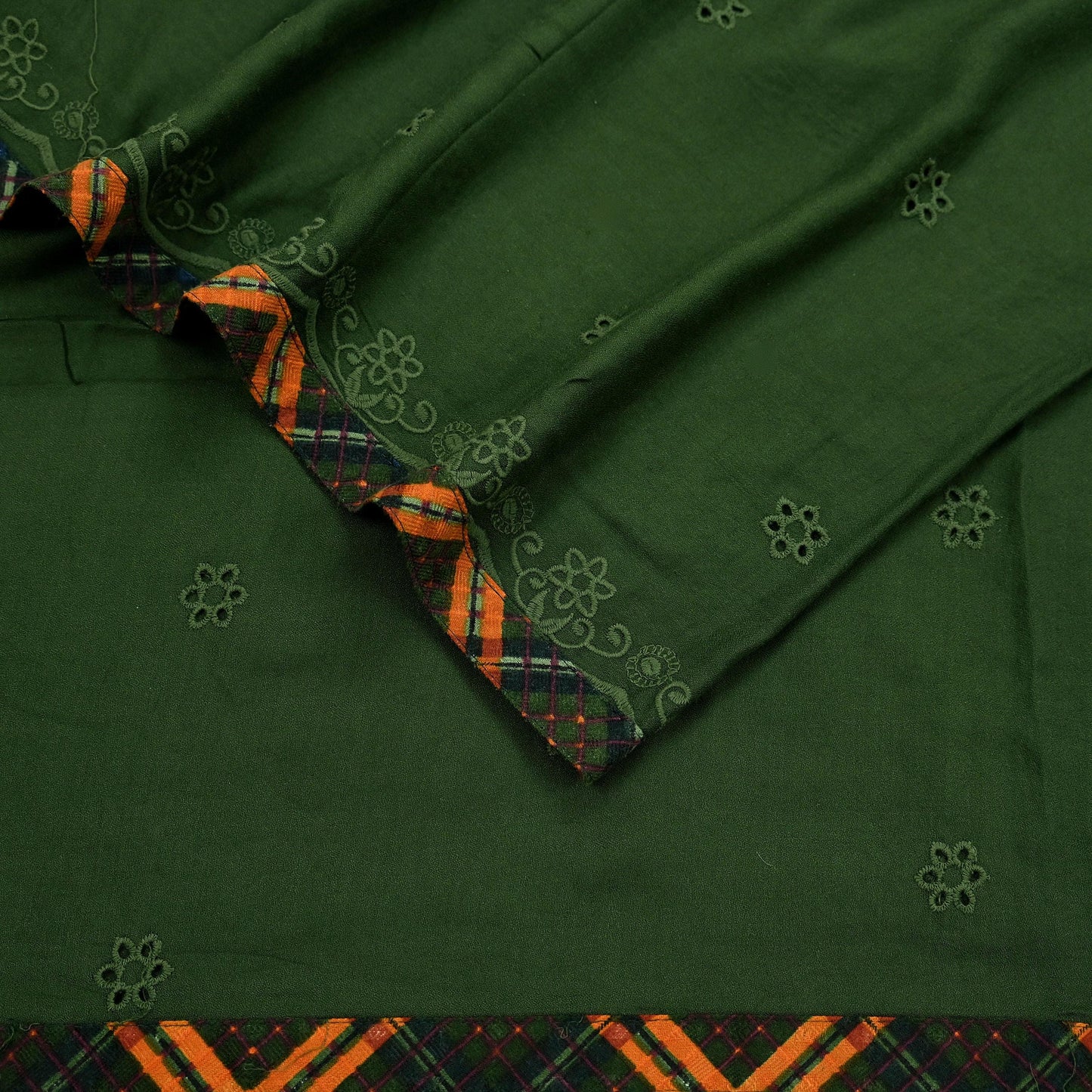 Indian Teal Green Vintage Dupatta Long Stole Hand Embroidered Blend Cotton Scarf Veil Soft Floral