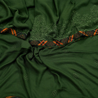 Indian Teal Green Vintage Dupatta Long Stole Hand Embroidered Blend Cotton Scarf Veil Soft Floral