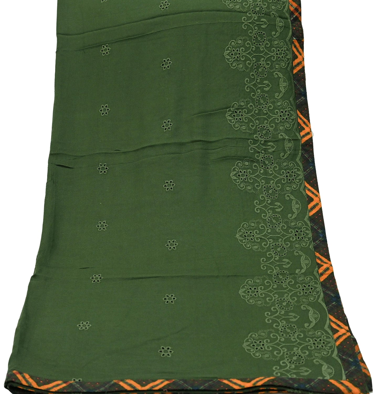 Indian Teal Green Vintage Dupatta Long Stole Hand Embroidered Blend Cotton Scarf Veil Soft Floral