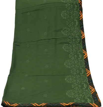 Indian Teal Green Vintage Dupatta Long Stole Hand Embroidered Blend Cotton Scarf Veil Soft Floral