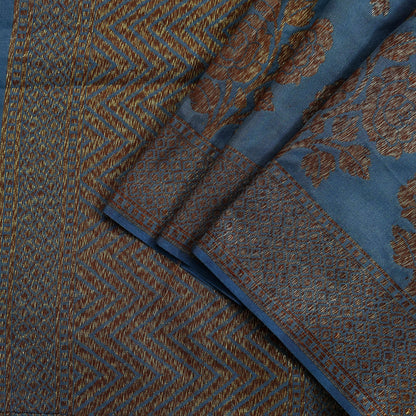 Indian Vintage Blue Dupatta Long Stole Artificial Silk Woven Brocade Scarves Veil Scarf Wrap Hippie Boho Soft Floral Fringes