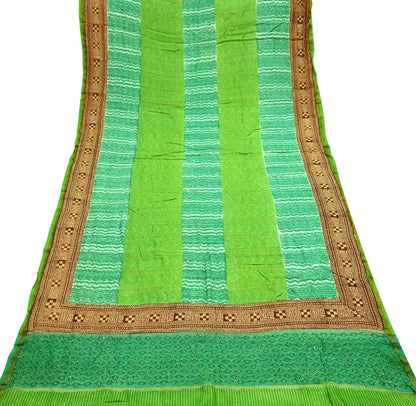Vintage Kantha Embroidered Chanderi Scarf: Green Floral Zari Border