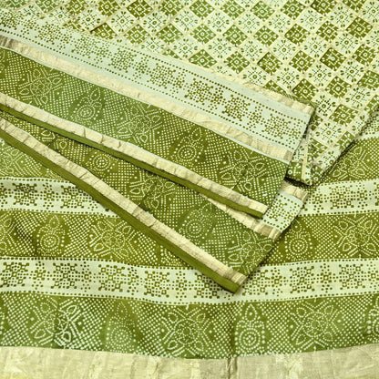 Indian Vintage Sari Green & Ivory Pure Silk Hand Woven Bandhani Gharchola Sarees 5yd Craft Fabric Sewing Zari Ethnic Bollywood sarees