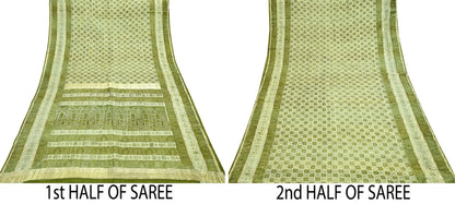 Indian Vintage Sari Green & Ivory Pure Silk Hand Woven Bandhani Gharchola Sarees 5yd Craft Fabric Sewing Zari Ethnic Bollywood sarees