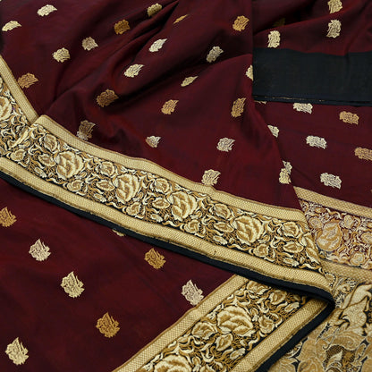 Indian Vintage Sari Black & Maroon 100% Pure Silk Hand Woven Sarees Craft Fabric 5Yd Ethnic Sewing Dress making Crafting Quilting Upcycle