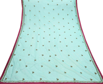 Indian Vintage Heavy Blue Dupatta Net Mesh Long Stole Hand Embroidered Scarves Golden Zardozi Zari Sequins Hijab Veil wrap Boho