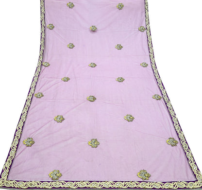 Indian Vintage Heavy Wedding Purple Dupatta Net Mesh Long Stole Hand Embroidered Scarves Golden Zardozi Dabka Zari Stole