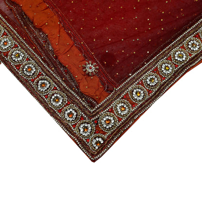 Indian Vintage Heavy Wedding Maroon Dupatta Net Mesh Long Stole Hand Embroidered Scarves Golden Zardozi Zari Sequins Dridal Veil Hijab