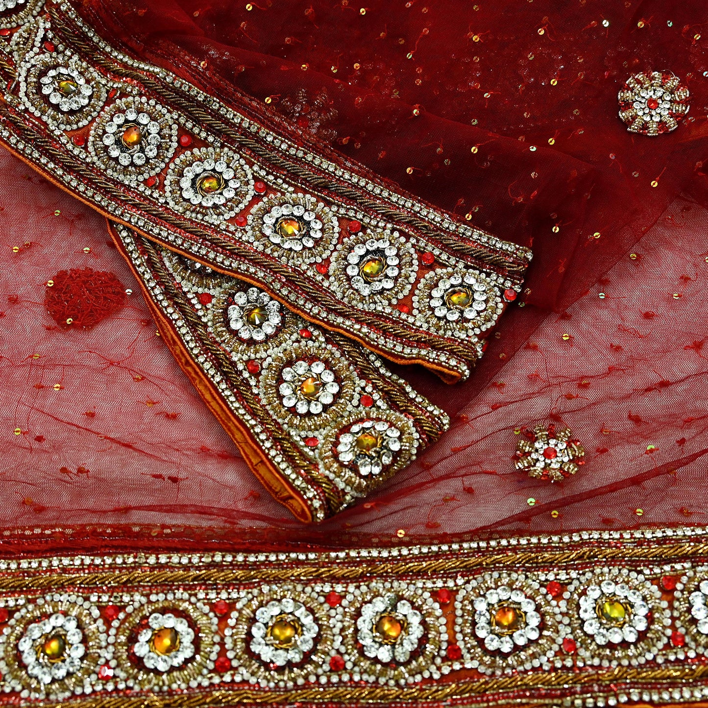 Indian Vintage Heavy Wedding Maroon Dupatta Net Mesh Long Stole Hand Embroidered Scarves Golden Zardozi Zari Sequins Dridal Veil Hijab