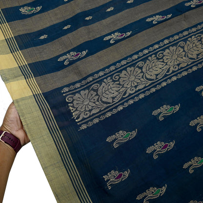 Indian Vintage Sari Green & Beige Pure Cotton Hand Woven Sarees Craft Fabric 5yd Ethnic Paisley Crafting Upcycle Quilting Dress Making