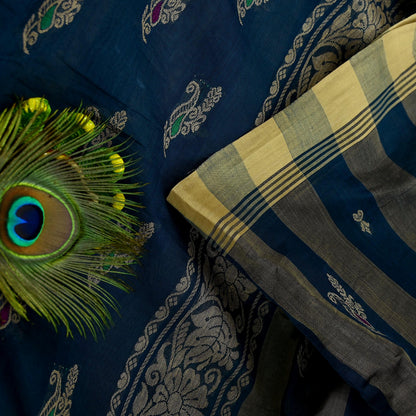 Indian Vintage Sari Green & Beige Pure Cotton Hand Woven Sarees Craft Fabric 5yd Ethnic Paisley Crafting Upcycle Quilting Dress Making