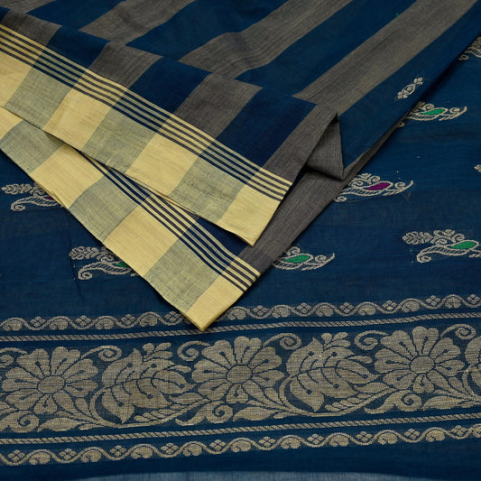 Indian Vintage Sari Green & Beige Pure Cotton Hand Woven Sarees Craft Fabric 5yd Ethnic Paisley Crafting Upcycle Quilting Dress Making