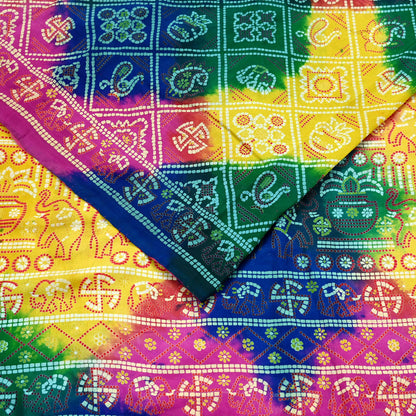 Indian Vintage Sari Multi Pure Silk Bandhani Tie Dye Printed Sarees Craft Fabric 6yd Sewing Traditional Culture Sari Ethnic Dress making